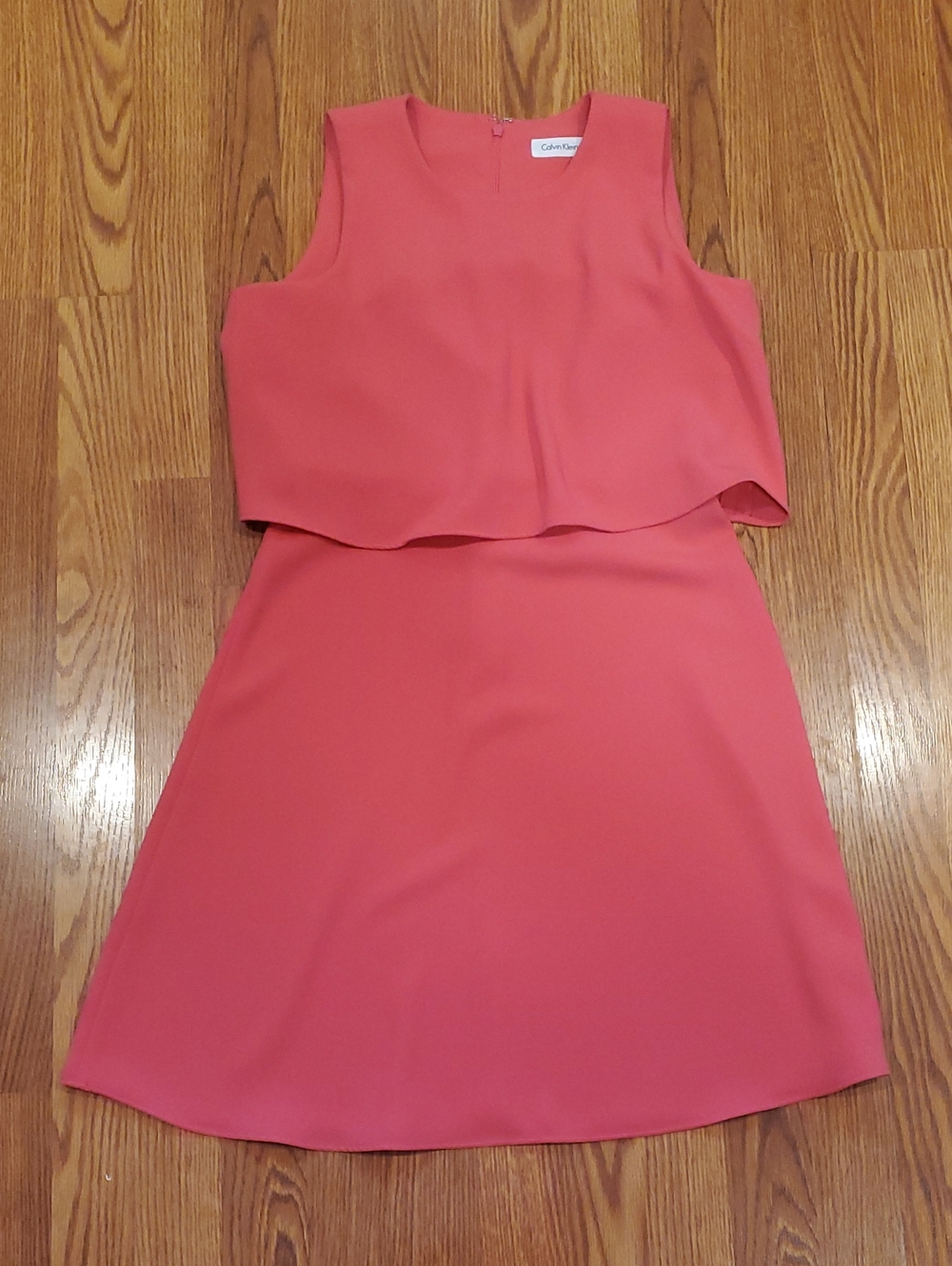 Calvin Klein Coral-Pink Sleeveless Layered Mini Dress